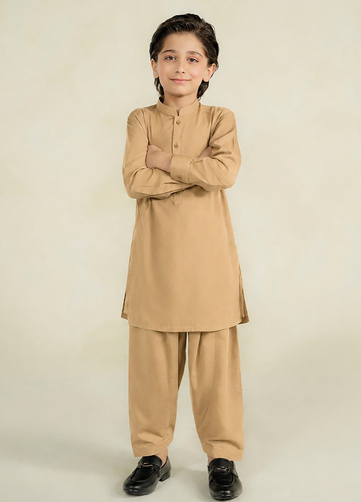 Divinely Crafted Boys RTW Solids Wash N wear 2 Piece Suit Camel Brown Casual Collection