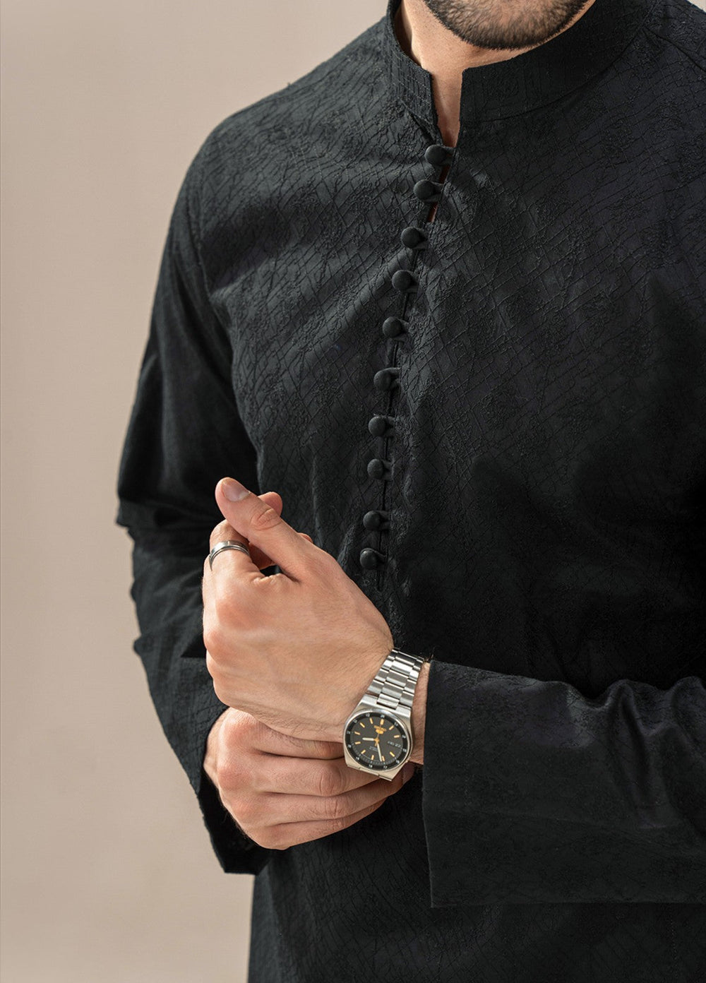 Divinely Crafted Mens RTW Chikankari Cotton 2 Piece Suit Black Chikankari Casual Collection