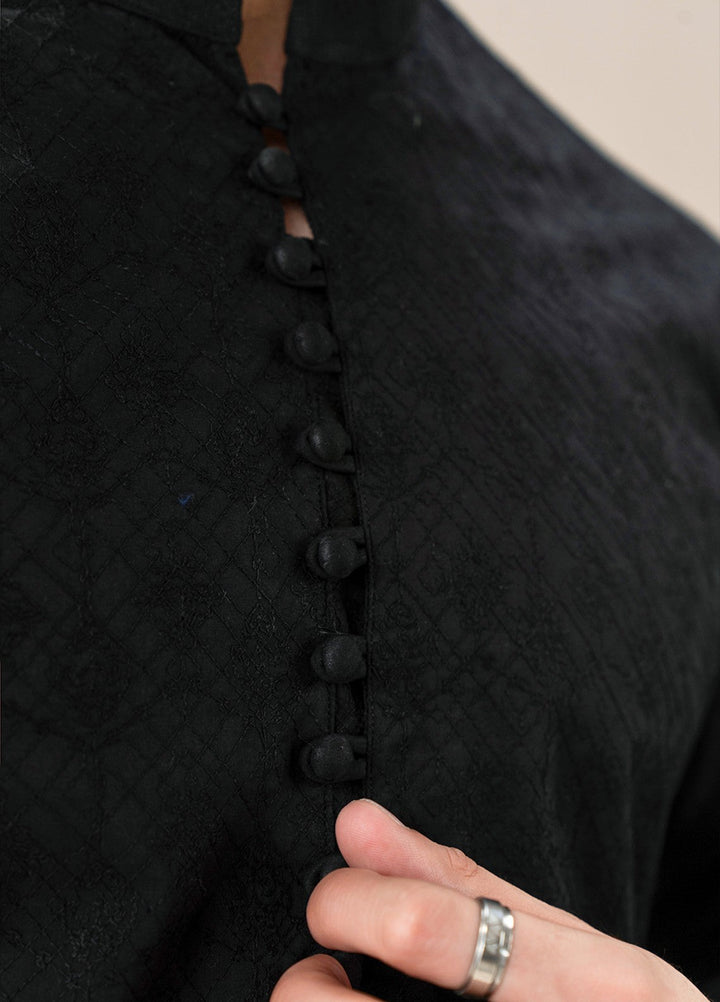 Divinely Crafted Mens RTW Chikankari Cotton 2 Piece Suit Black Chikankari Casual Collection