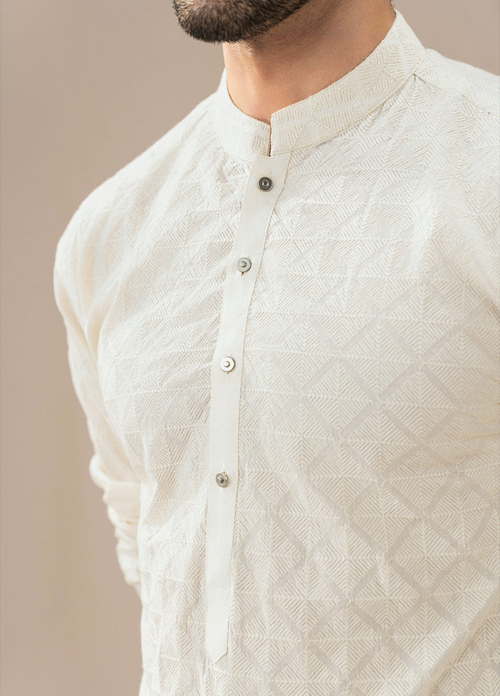 Divinely Crafted Mens RTW Chikankari Cotton 2 Piece Suit Off-White Casual Collection