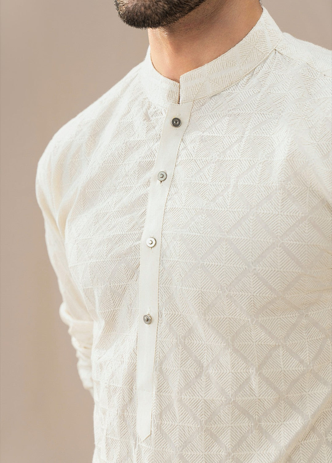 Divinely Crafted Mens RTW Chikankari Cotton 2 Piece Suit Off-White Casual Collection