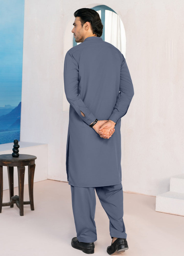 Divinely Crafted Mens RTW Solids Wash N wear 2 Piece Suit Slate Grey Casual Collection