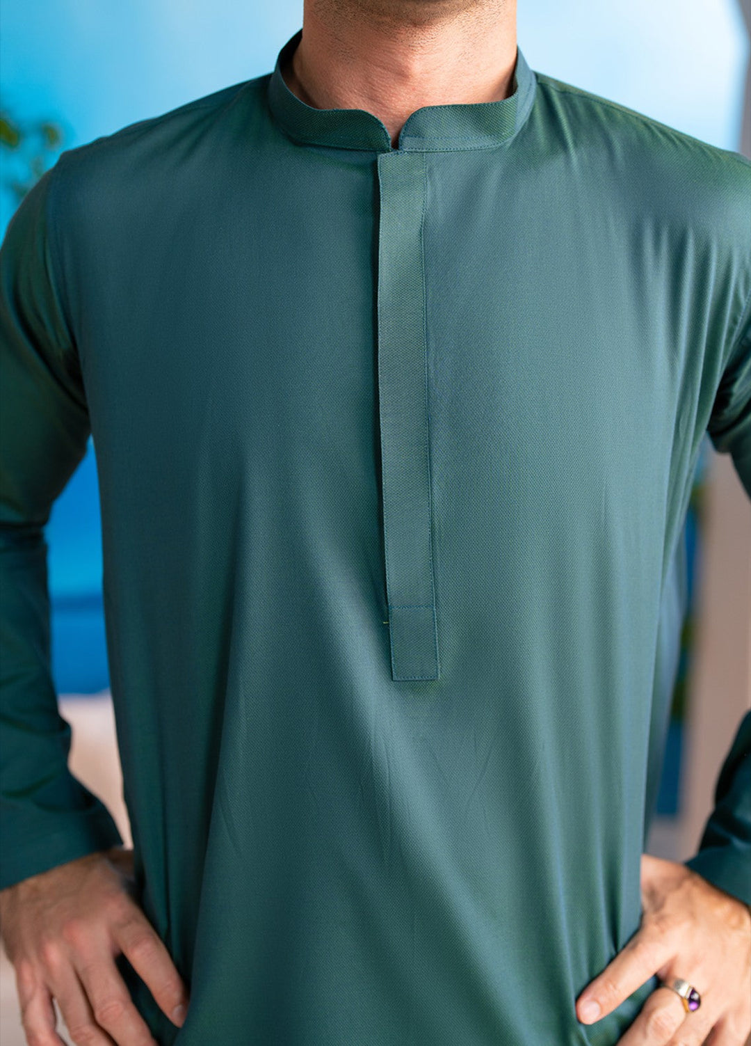 Divinely Crafted Mens RTW Cotton 2 Piece Suit Deep Pine Green Casual Collection