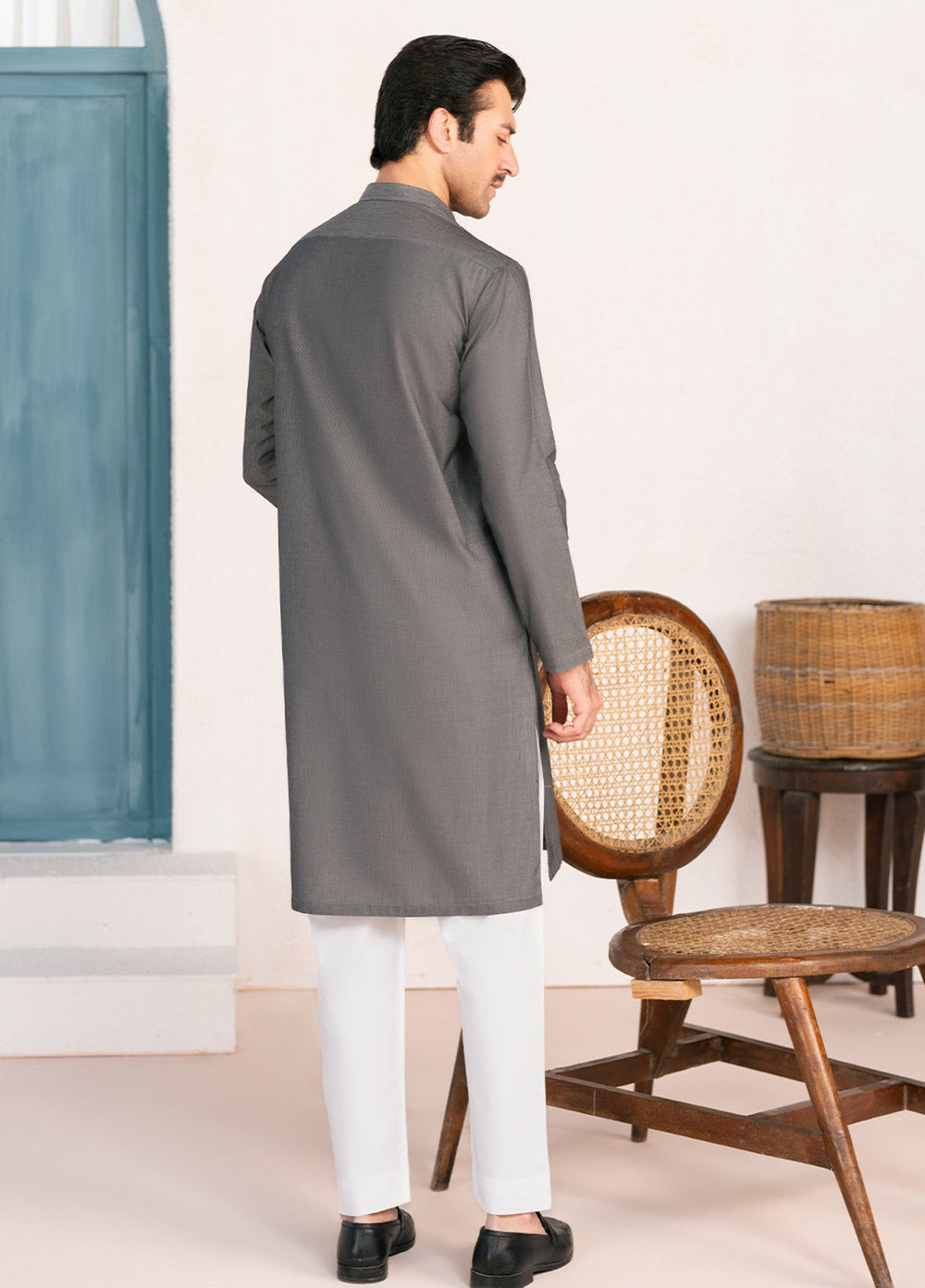 Divinely Crafted Mens RTW Cotton 2 Piece Suit Charcoal Grey Casual Collection