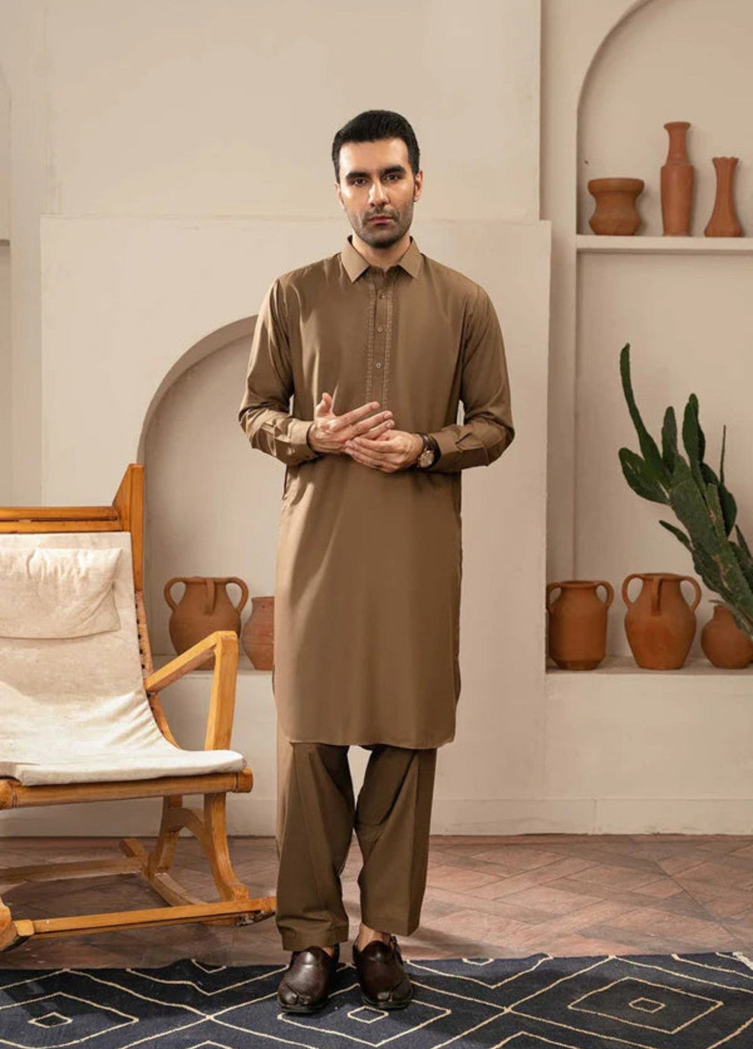 Farmanrawa by Buraq Mens RTW Embroidered Wash N Wear 2 Piece Suit Ameer Casual Collection