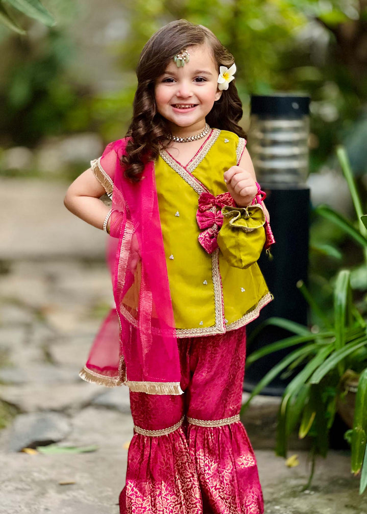 Modest Kids RTW Embroidered Net 3 Piece Suit 11000-GRN Ethnic Festive Collection