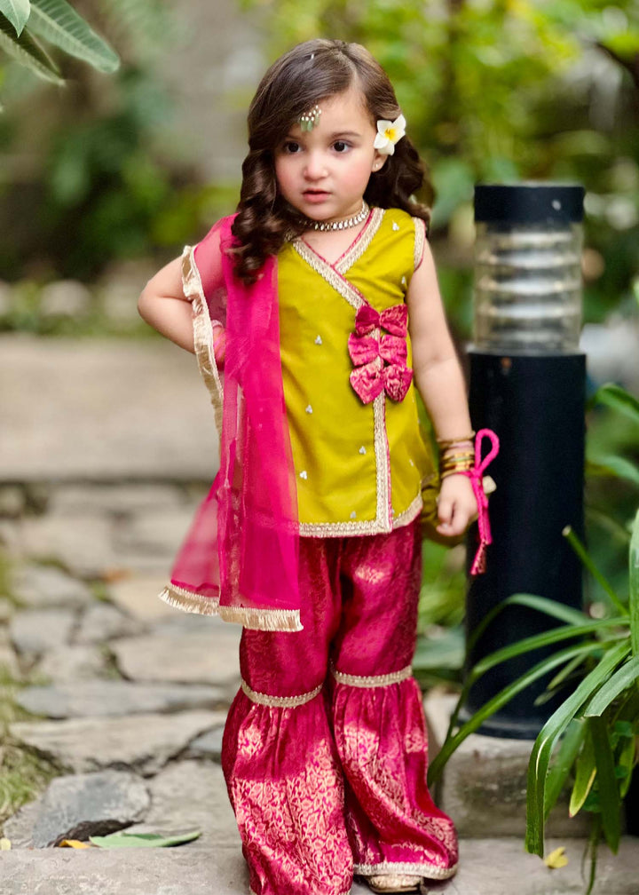 Modest Kids RTW Embroidered Net 3 Piece Suit 11000-GRN Ethnic Festive Collection