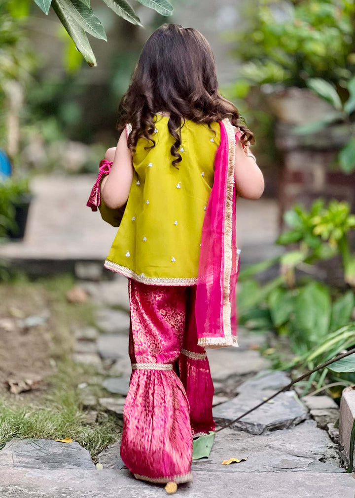 Modest Kids RTW Embroidered Net 3 Piece Suit 11000-GRN Ethnic Festive Collection