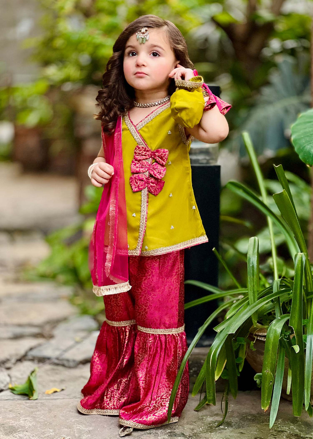 Modest Kids RTW Embroidered Net 3 Piece Suit 11000-GRN Ethnic Festive Collection