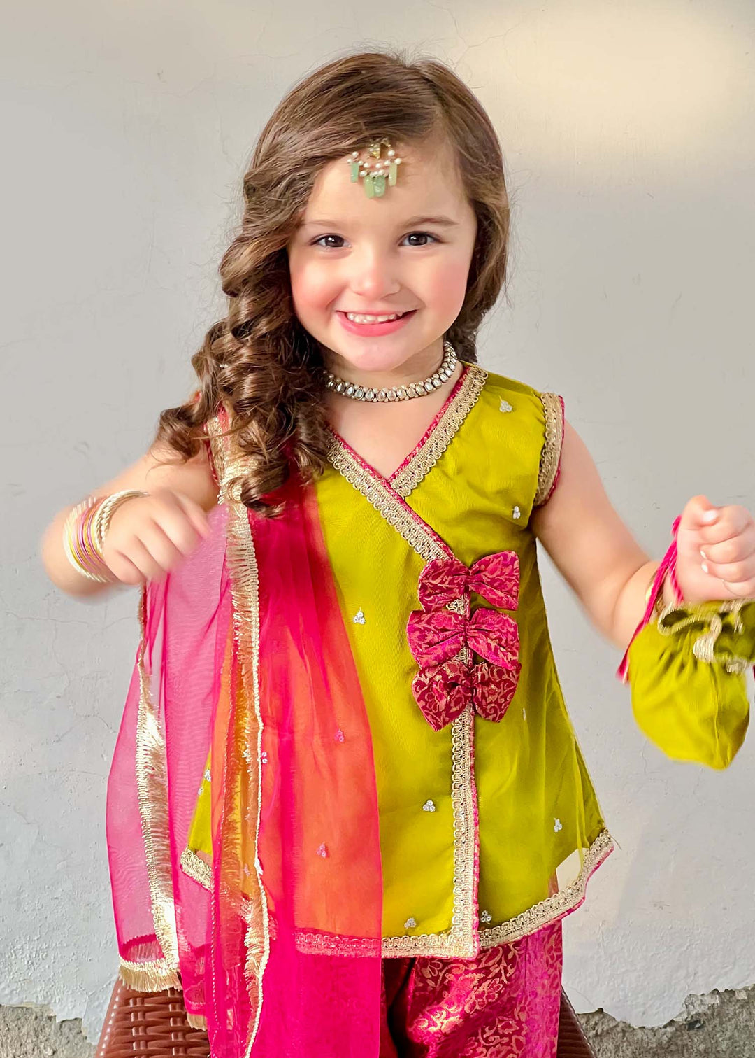 Modest Kids RTW Embroidered Net 3 Piece Suit 11000-GRN Ethnic Festive Collection