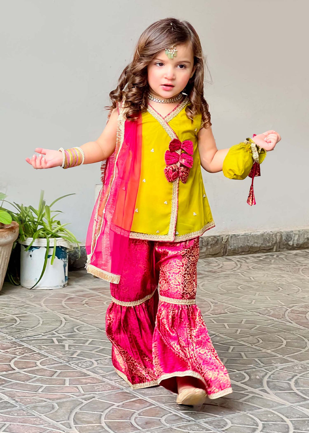 Modest Kids RTW Embroidered Net 3 Piece Suit 11000-GRN Ethnic Festive Collection