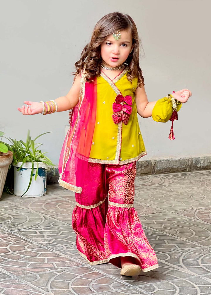 Modest Kids RTW Embroidered Net 3 Piece Suit 11000-GRN Ethnic Festive Collection