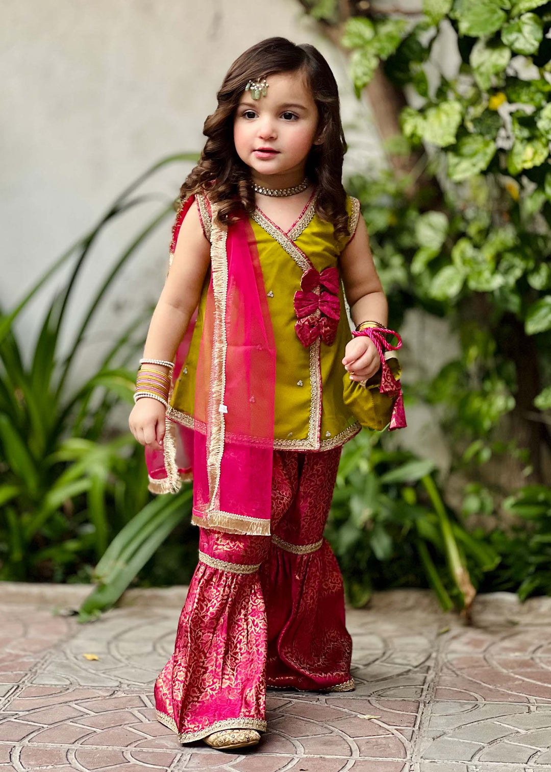 Modest Kids RTW Embroidered Net 3 Piece Suit 11000-GRN Ethnic Festive Collection