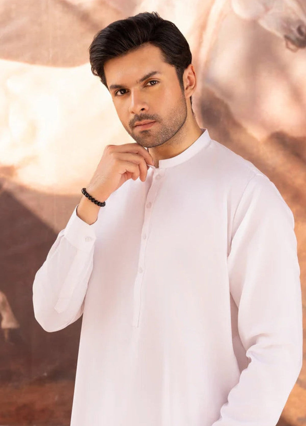 Alif by Buraq Mens RTW Solids Wash N Wear 2 Piece Suit White ban Casual Collection