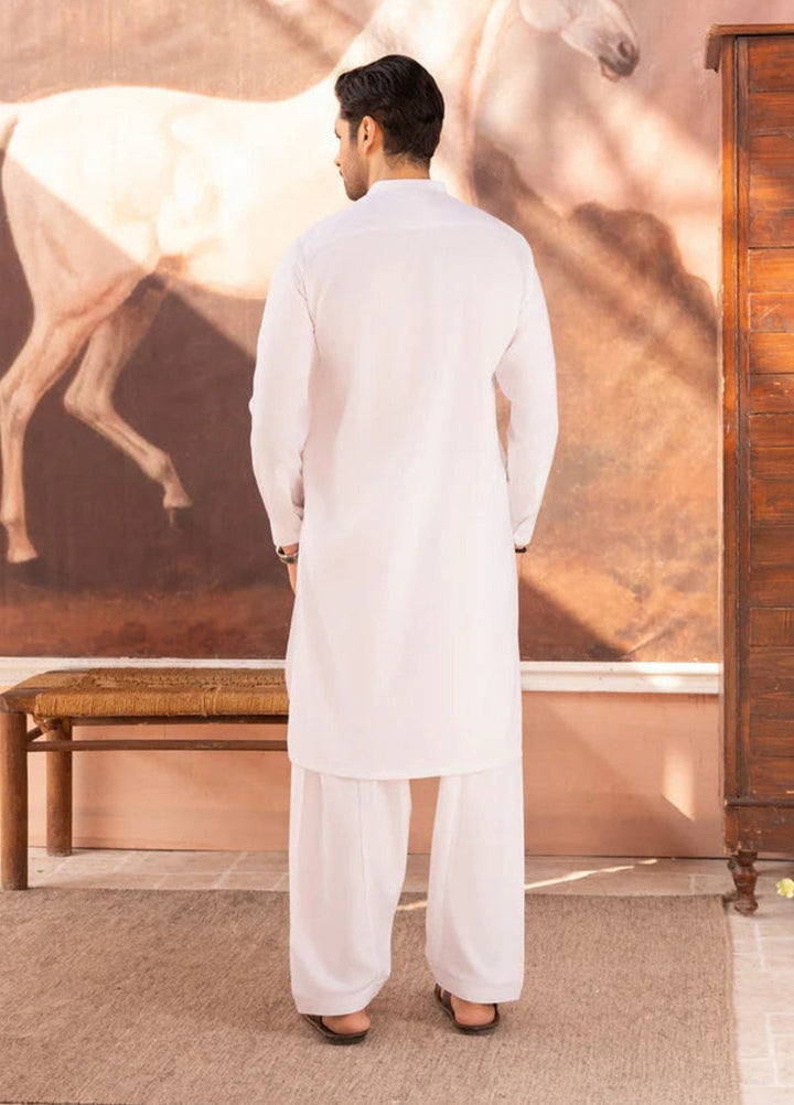 Alif by Buraq Mens RTW Solids Wash N Wear 2 Piece Suit White ban Casual Collection