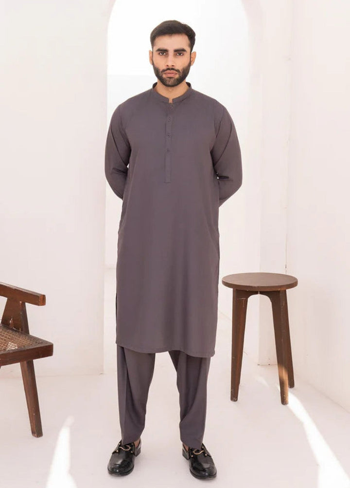 Alif by Buraq Mens RTW Solids Wash N Wear 2 Piece Suit Grey Ban Casual Collection
