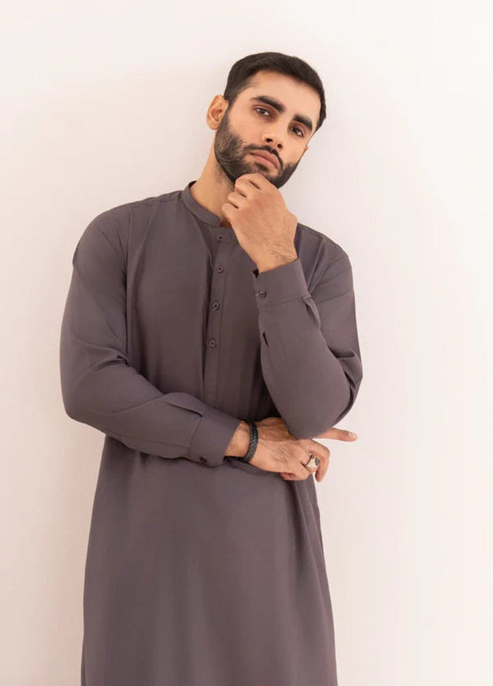 Alif by Buraq Mens RTW Solids Wash N Wear 2 Piece Suit Grey Ban Casual Collection