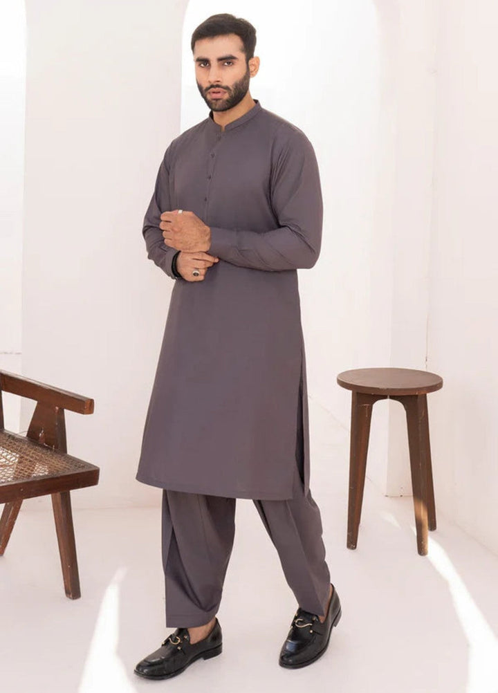Alif by Buraq Mens RTW Solids Wash N Wear 2 Piece Suit Grey Ban Casual Collection