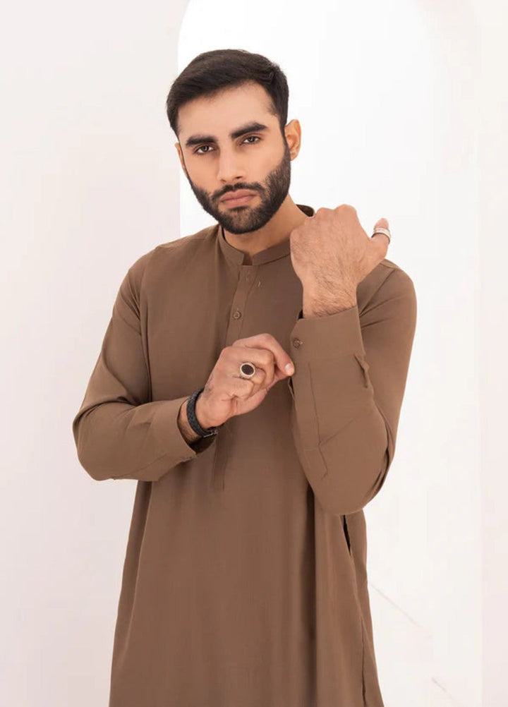 Alif by Buraq Mens RTW Solids Wash N Wear 2 Piece Suit Bisciotti Brown Casual Collection