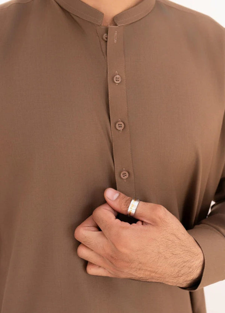 Alif by Buraq Mens RTW Solids Wash N Wear 2 Piece Suit Bisciotti Brown Casual Collection