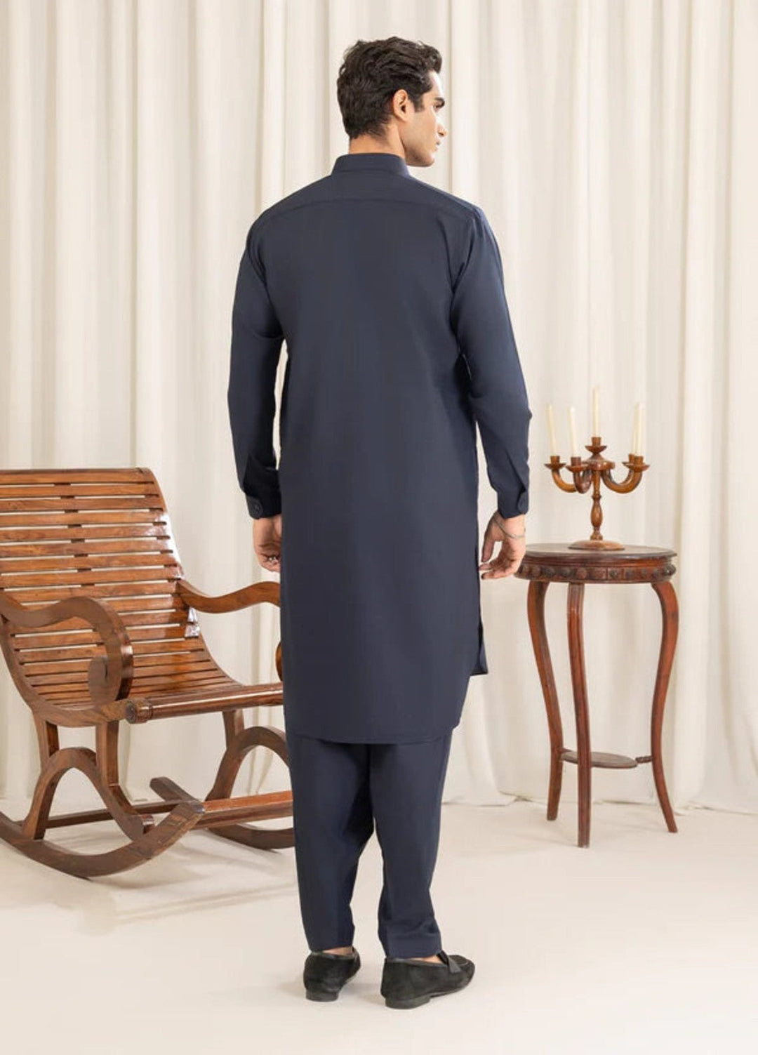 Alif by Buraq Mens RTW Solids Wash N Wear 2 Piece Suit Blue Collar Casual Collection