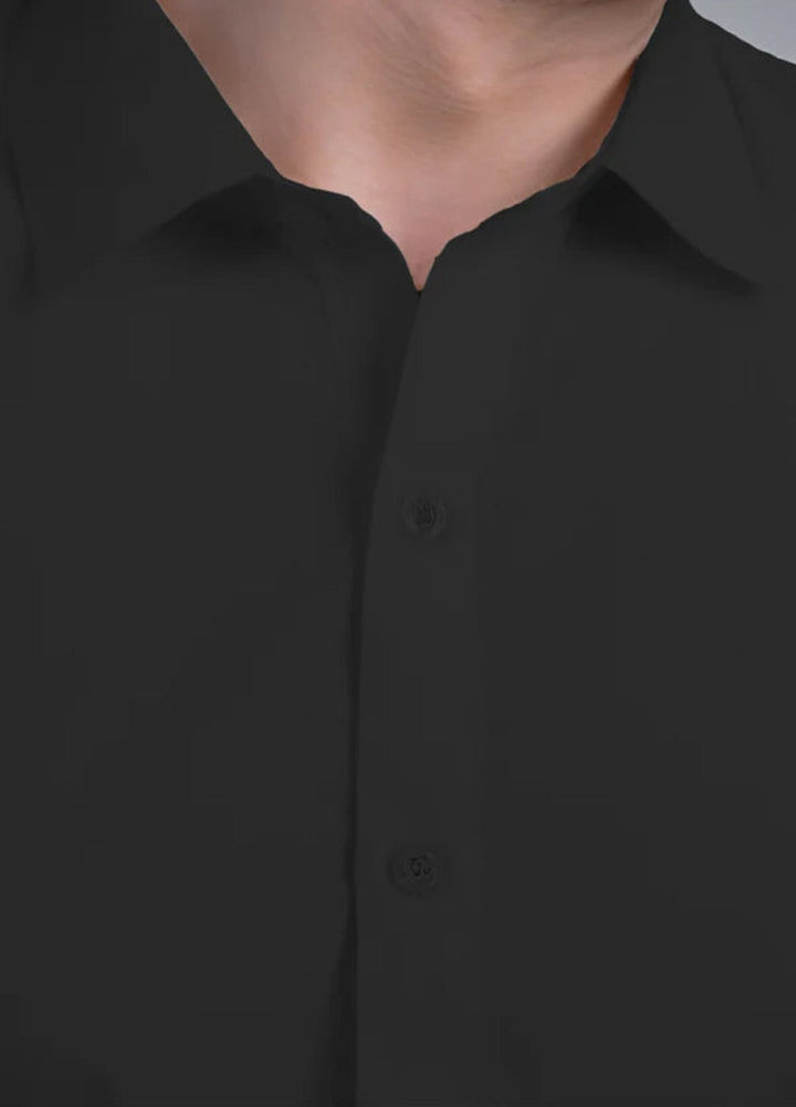Alif by Buraq Mens RTW Solids Wash N Wear 2 Piece Suit Black Collar Casual Collection