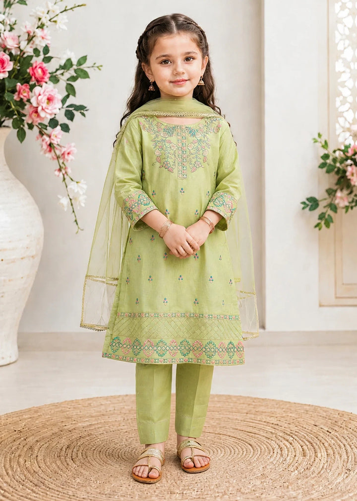 Modest Girls RTW Embroidered Lawn Cotton 3 Piece Suit Green 11180-GRN Festive Collection