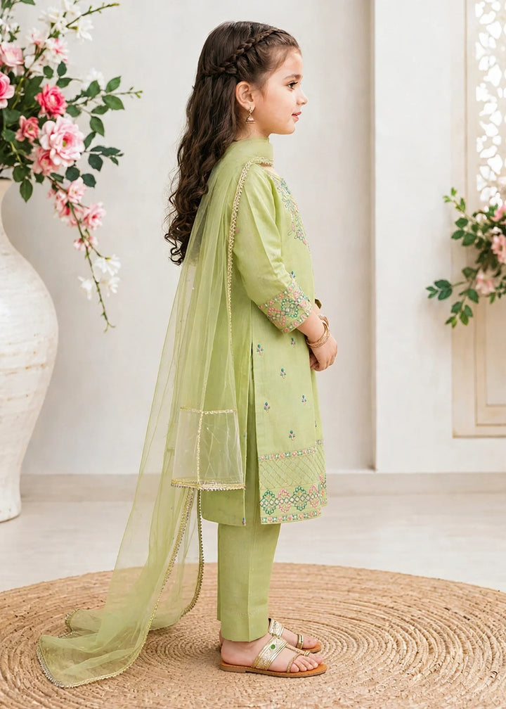 Modest Girls RTW Embroidered Lawn Cotton 3 Piece Suit Green 11180-GRN Festive Collection