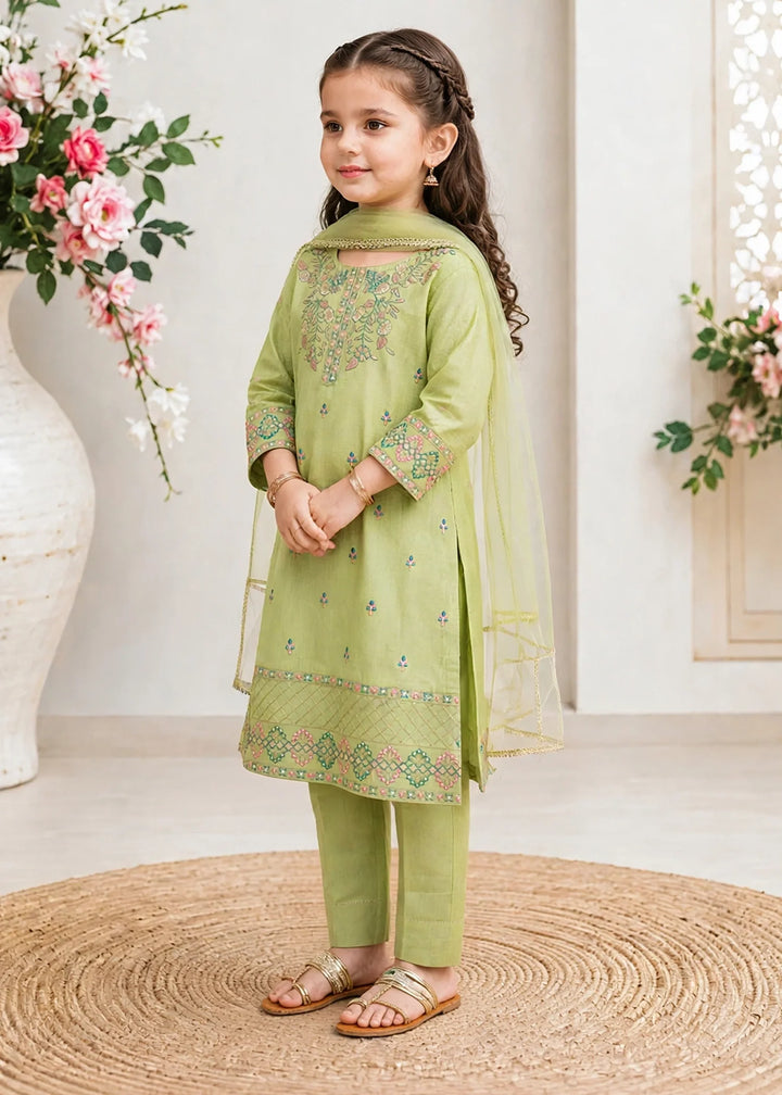Modest Girls RTW Embroidered Lawn Cotton 3 Piece Suit Green 11180-GRN Festive Collection