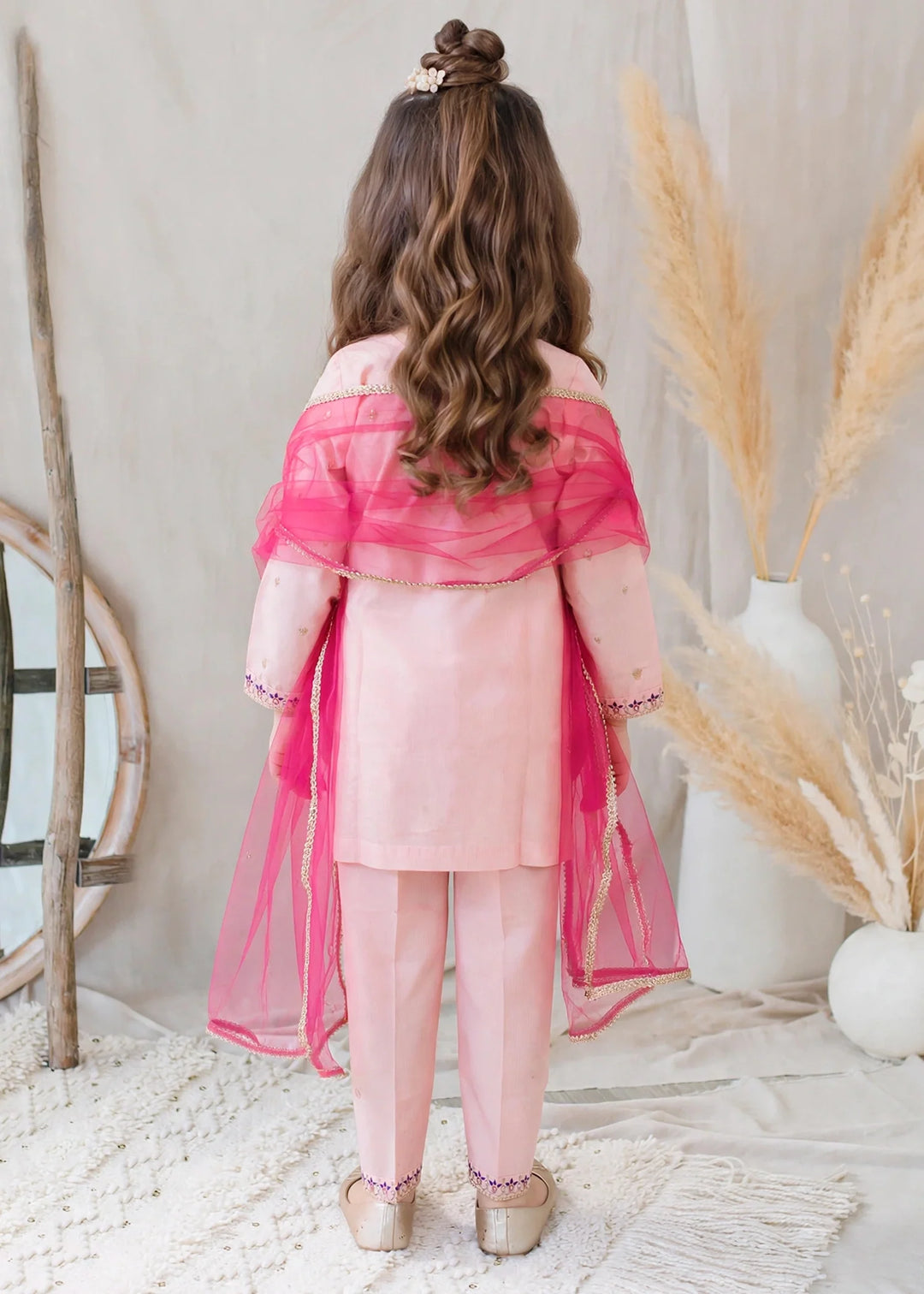Modest Girls RTW Embroidered Lawn Cotton 3 Piece Suit Pink Gharara 11130-PNK Festive Collection