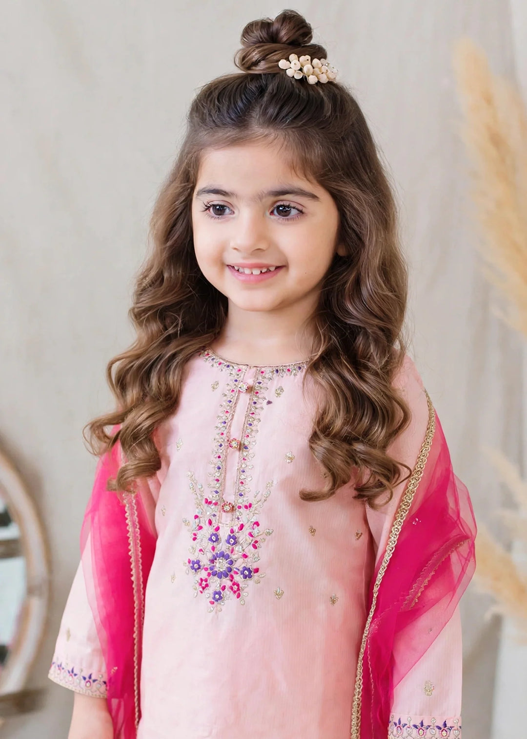 Modest Girls RTW Embroidered Lawn Cotton 3 Piece Suit Pink Gharara 11130-PNK Festive Collection
