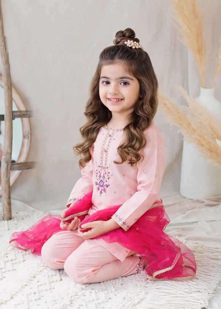 Modest Girls RTW Embroidered Lawn Cotton 3 Piece Suit Pink Gharara 11130-PNK Festive Collection