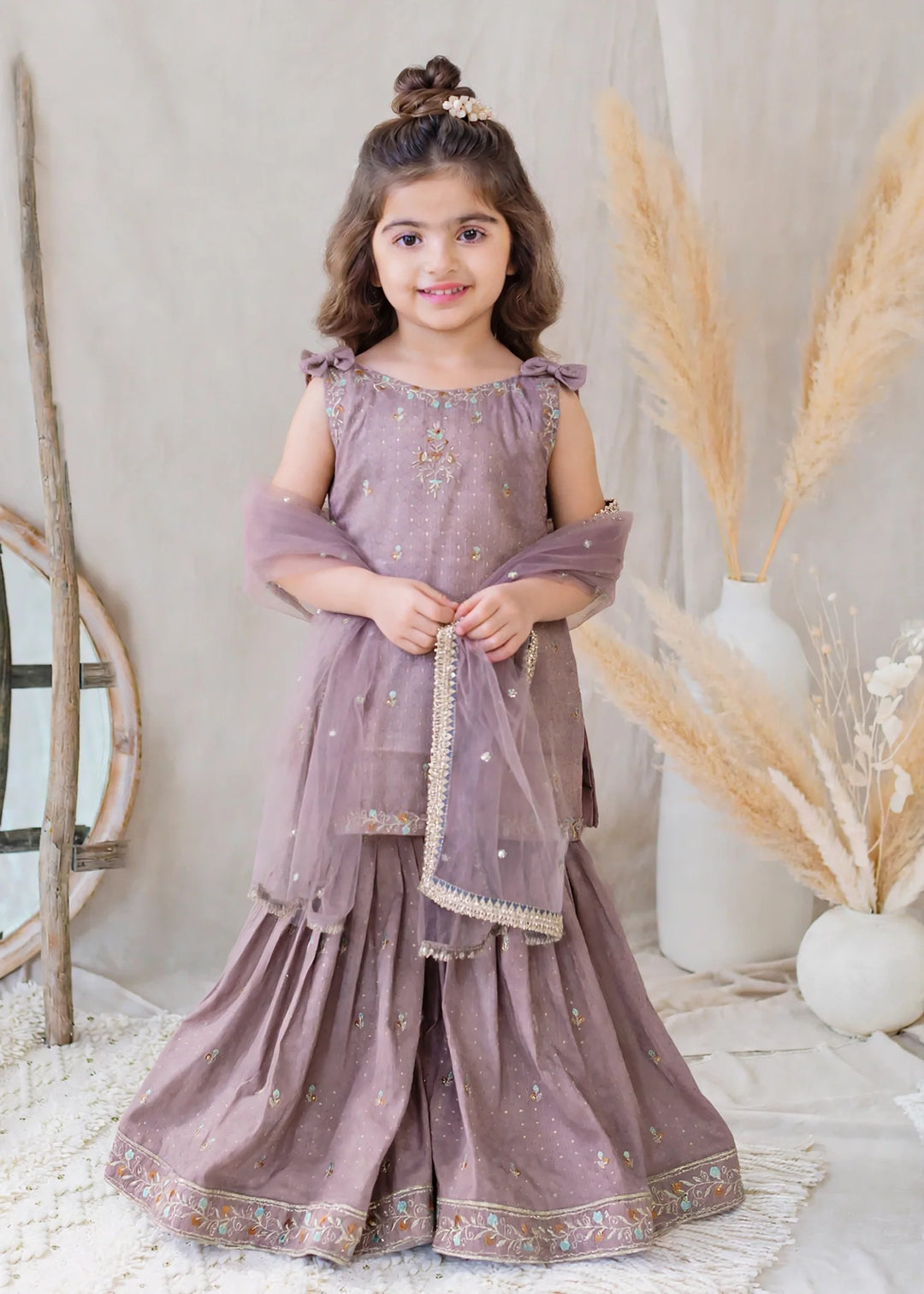 Modest Girls RTW Embroidered Lawn Cotton 3 Piece Suit Sharara 11090-PRPL Festive Collection