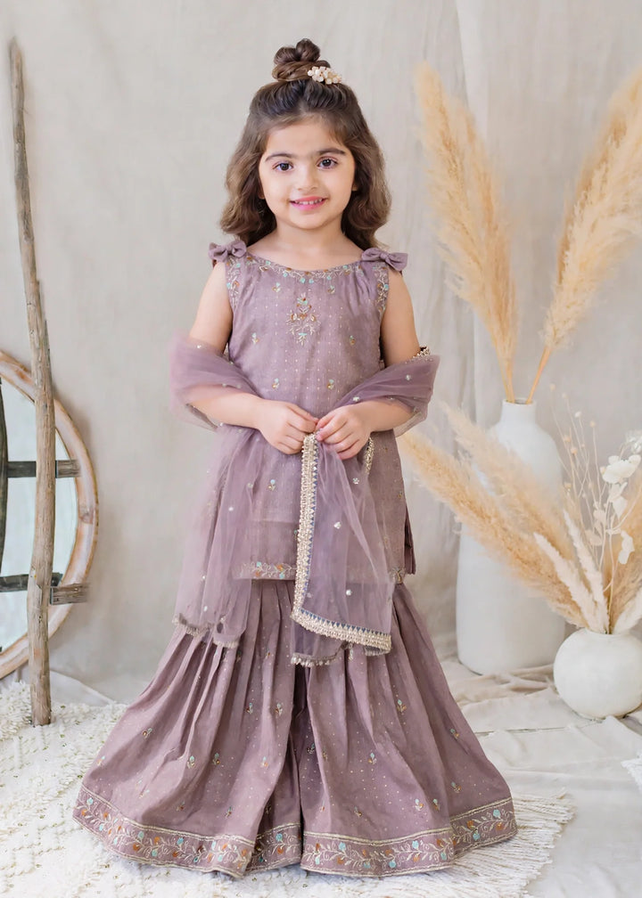 Modest Girls RTW Embroidered Lawn Cotton 3 Piece Suit Sharara 11090-PRPL Festive Collection