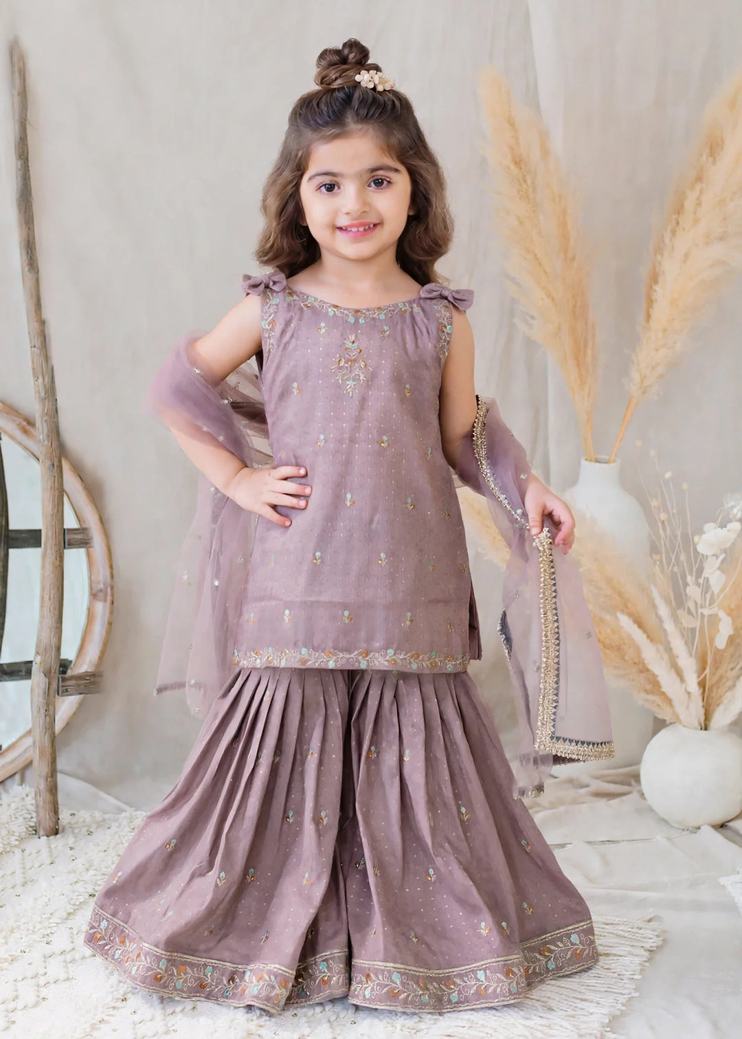 Modest Girls RTW Embroidered Lawn Cotton 3 Piece Suit Sharara 11090-PRPL Festive Collection