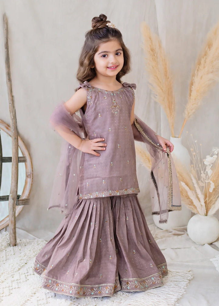 Modest Girls RTW Embroidered Lawn Cotton 3 Piece Suit Sharara 11090-PRPL Festive Collection