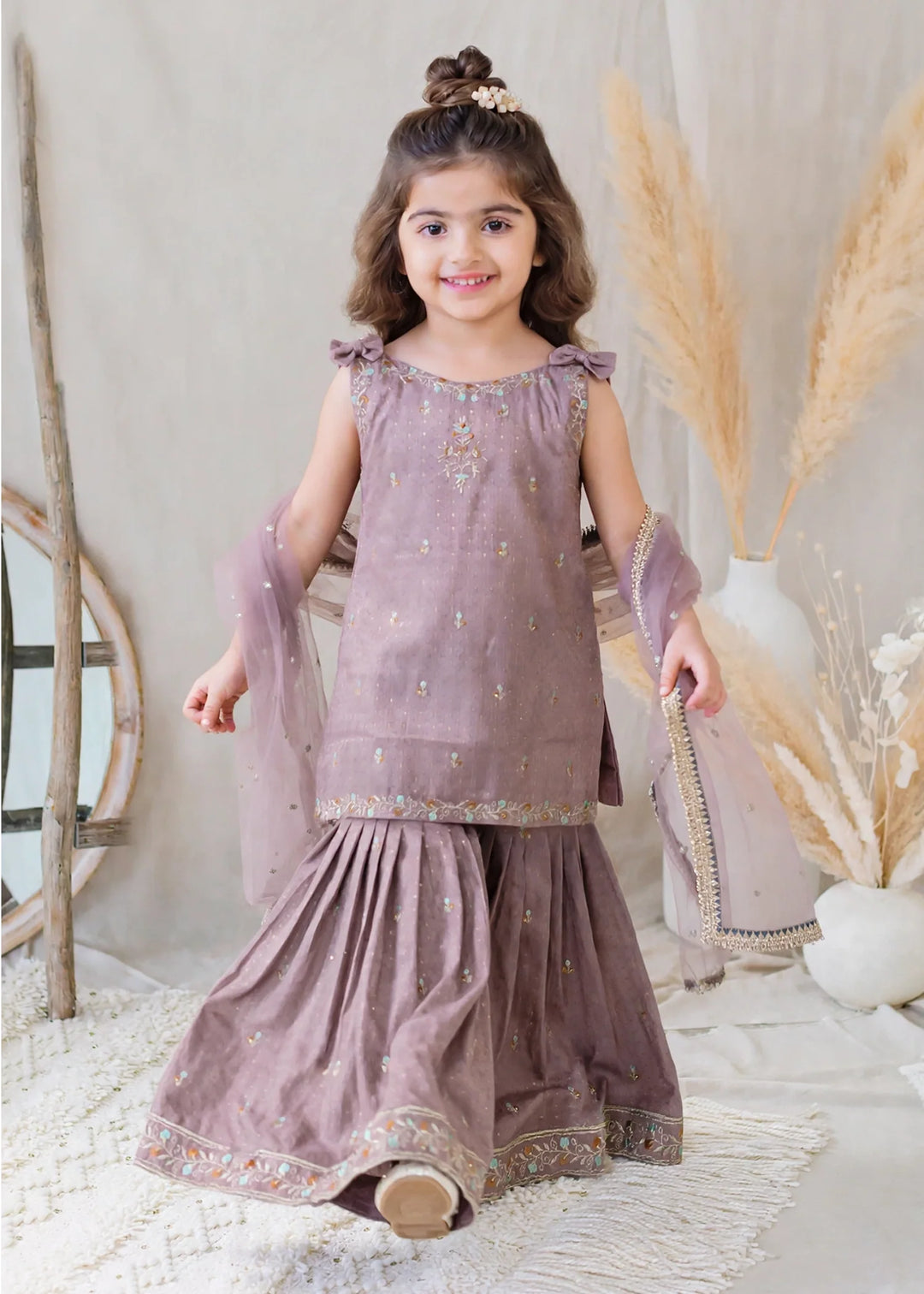 Modest Girls RTW Embroidered Lawn Cotton 3 Piece Suit Sharara 11090-PRPL Festive Collection