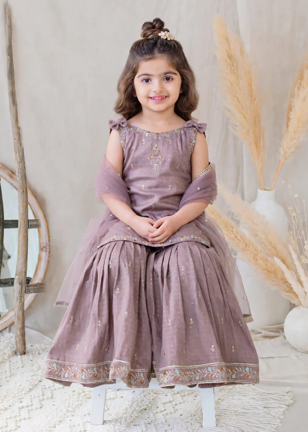 Modest Girls RTW Embroidered Lawn Cotton 3 Piece Suit Sharara 11090-PRPL Festive Collection