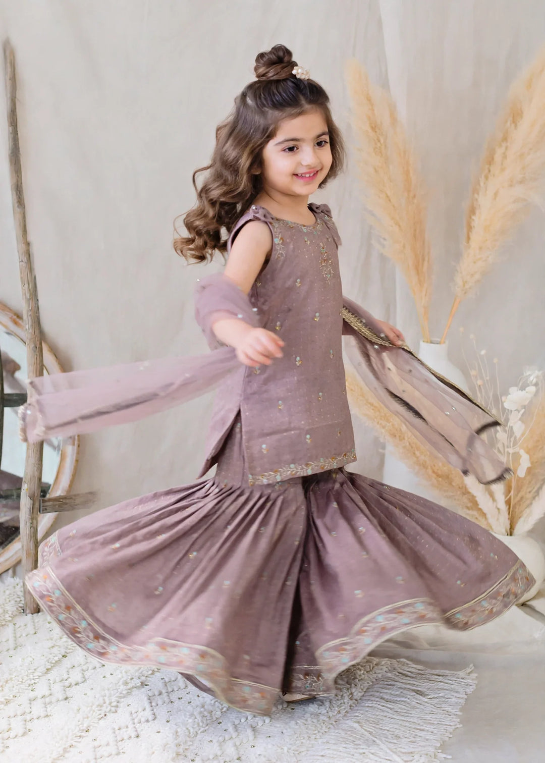 Modest Girls RTW Embroidered Lawn Cotton 3 Piece Suit Sharara 11090-PRPL Festive Collection