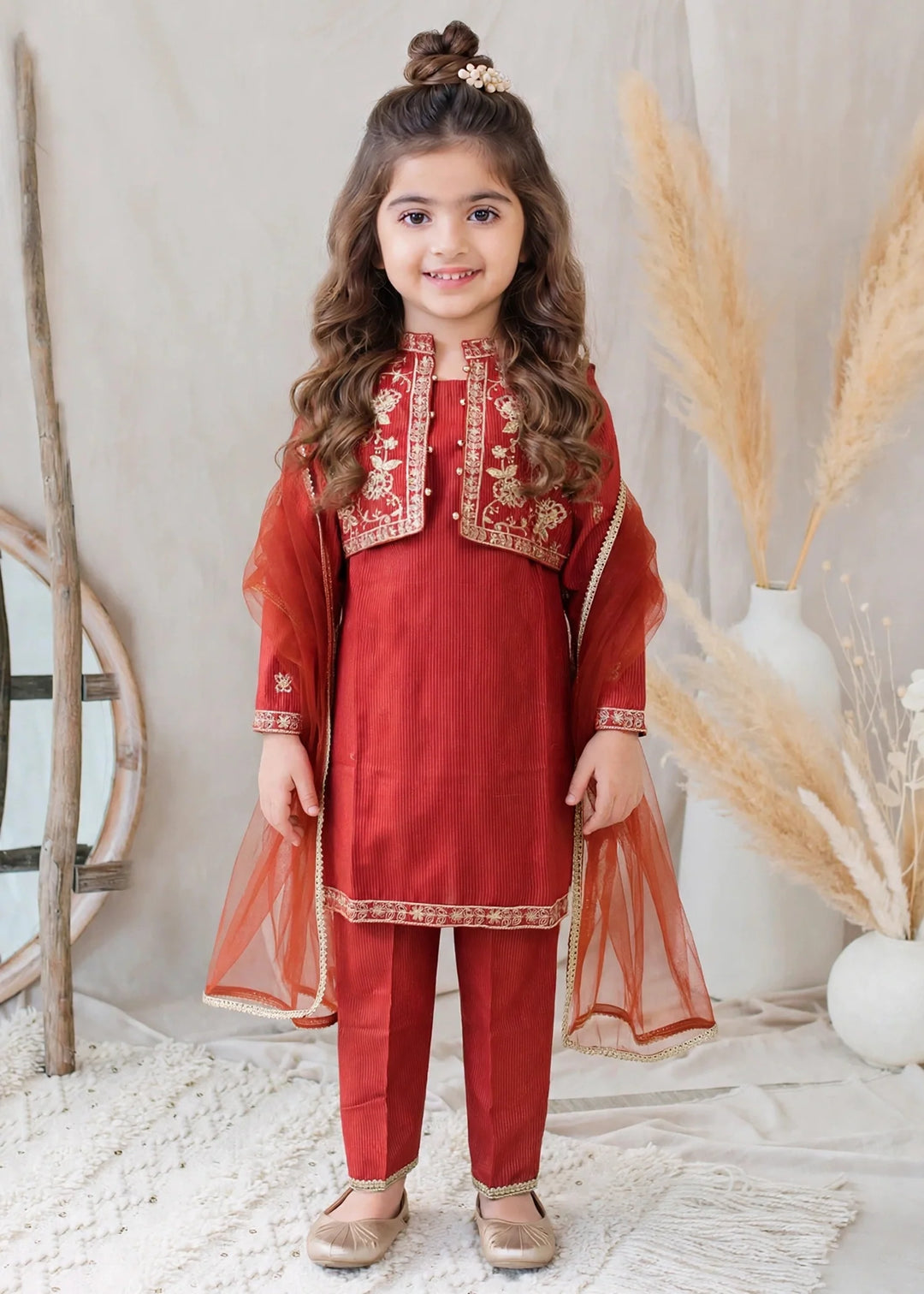 Modest Girls RTW Embroidered Lawn Cotton 4 Piece Suit 11155-MAR Festive Collection