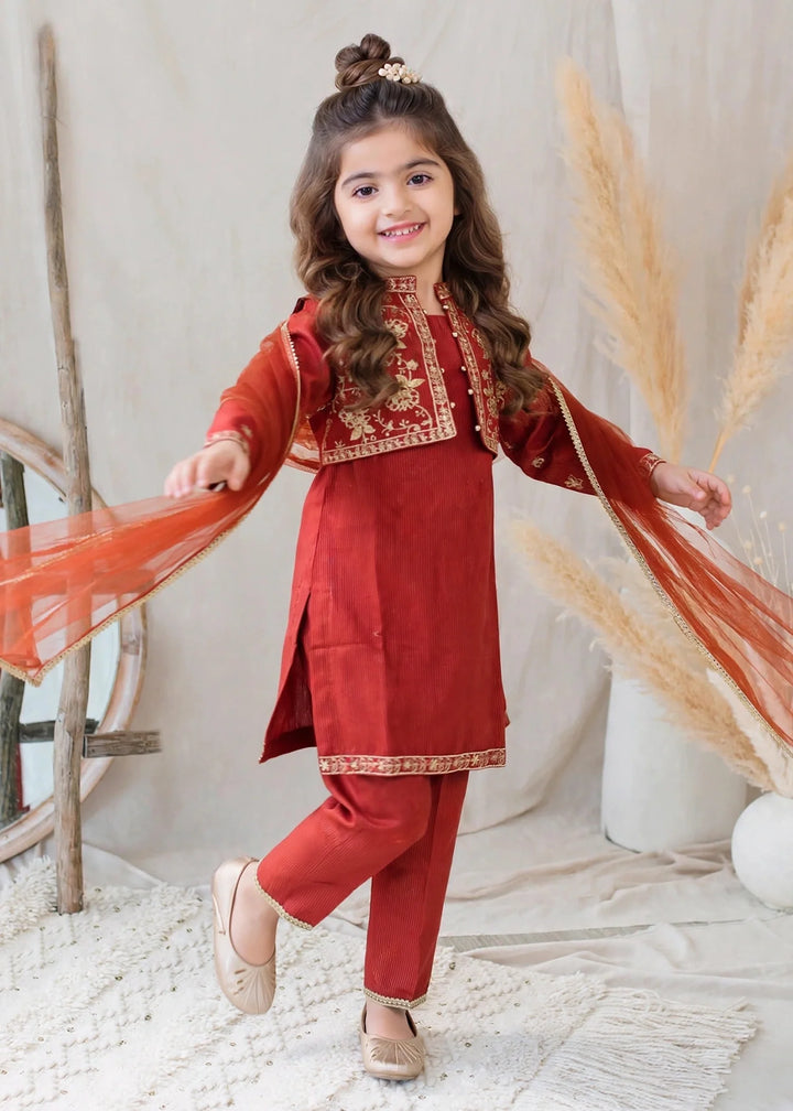 Modest Girls RTW Embroidered Lawn Cotton 4 Piece Suit 11155-MAR Festive Collection