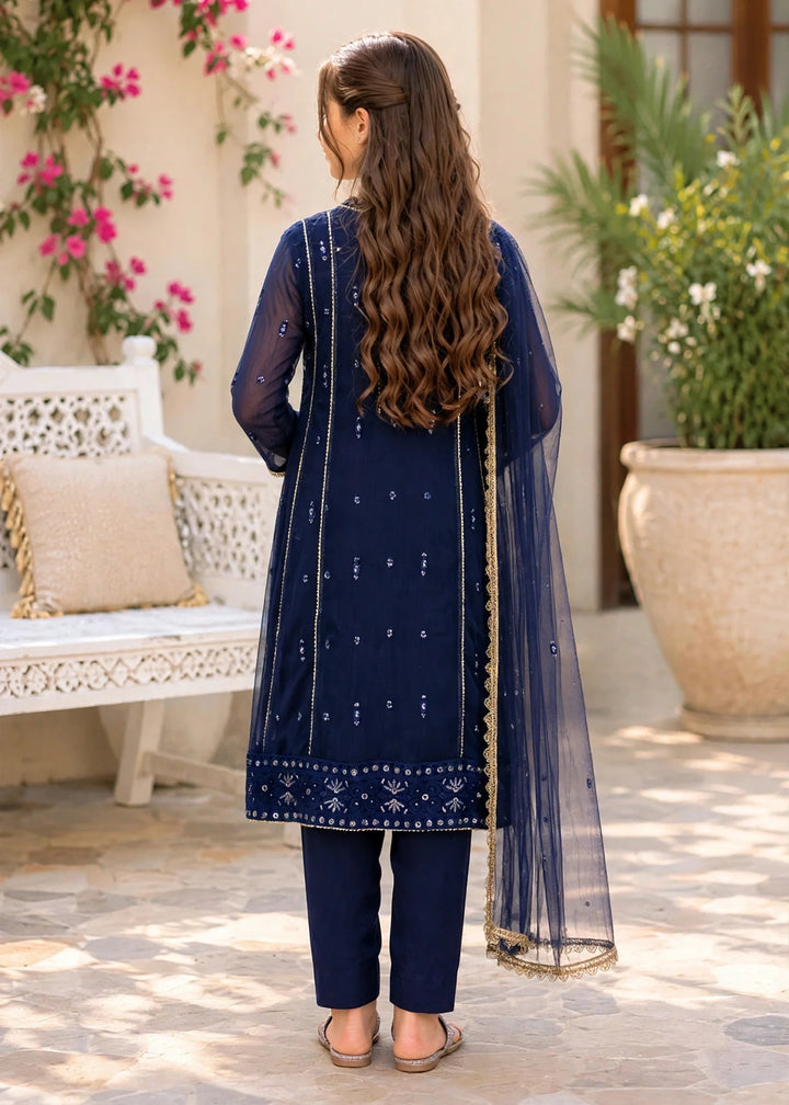 Modest Girls RTW Embroidered Crinkle 3 Piece Suit Blue 11115-BLU Festive Collection