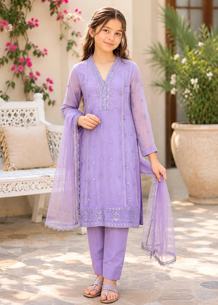 Modest Girls RTW Embroidered Crinkle 3 Piece Suit Purple 11115-LPUR Festive Collection