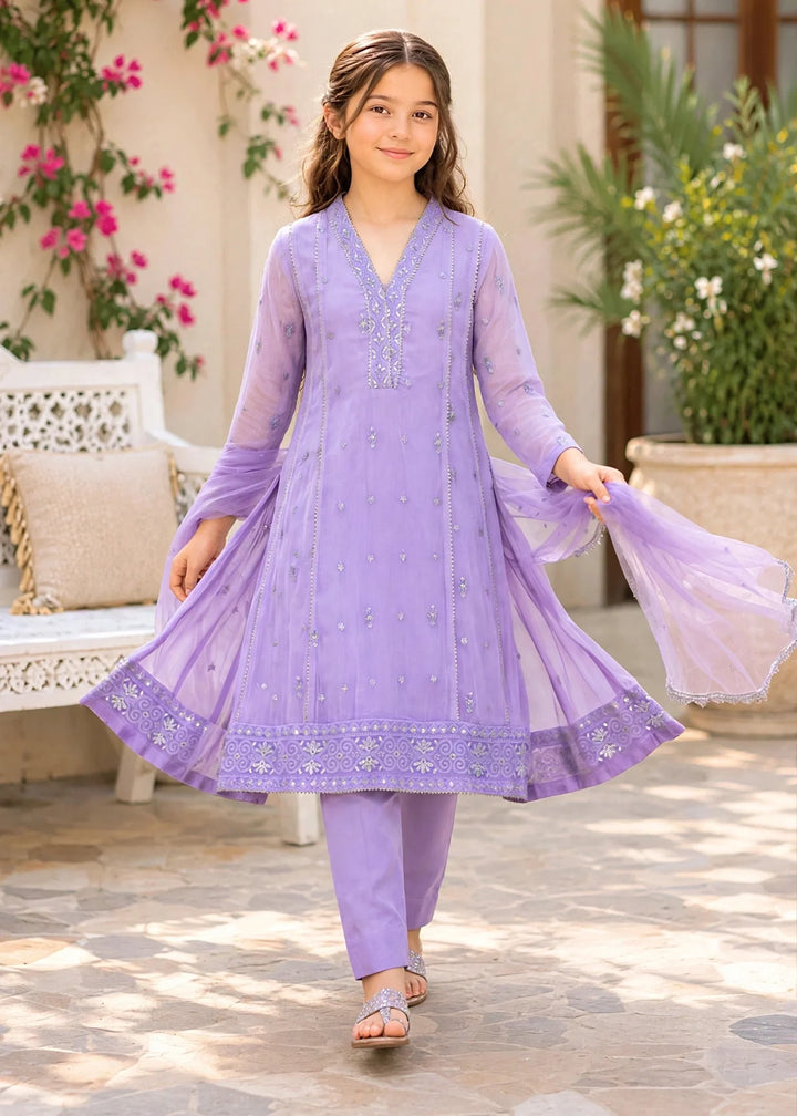 Modest Girls RTW Embroidered Crinkle 3 Piece Suit Purple 11115-LPUR Festive Collection