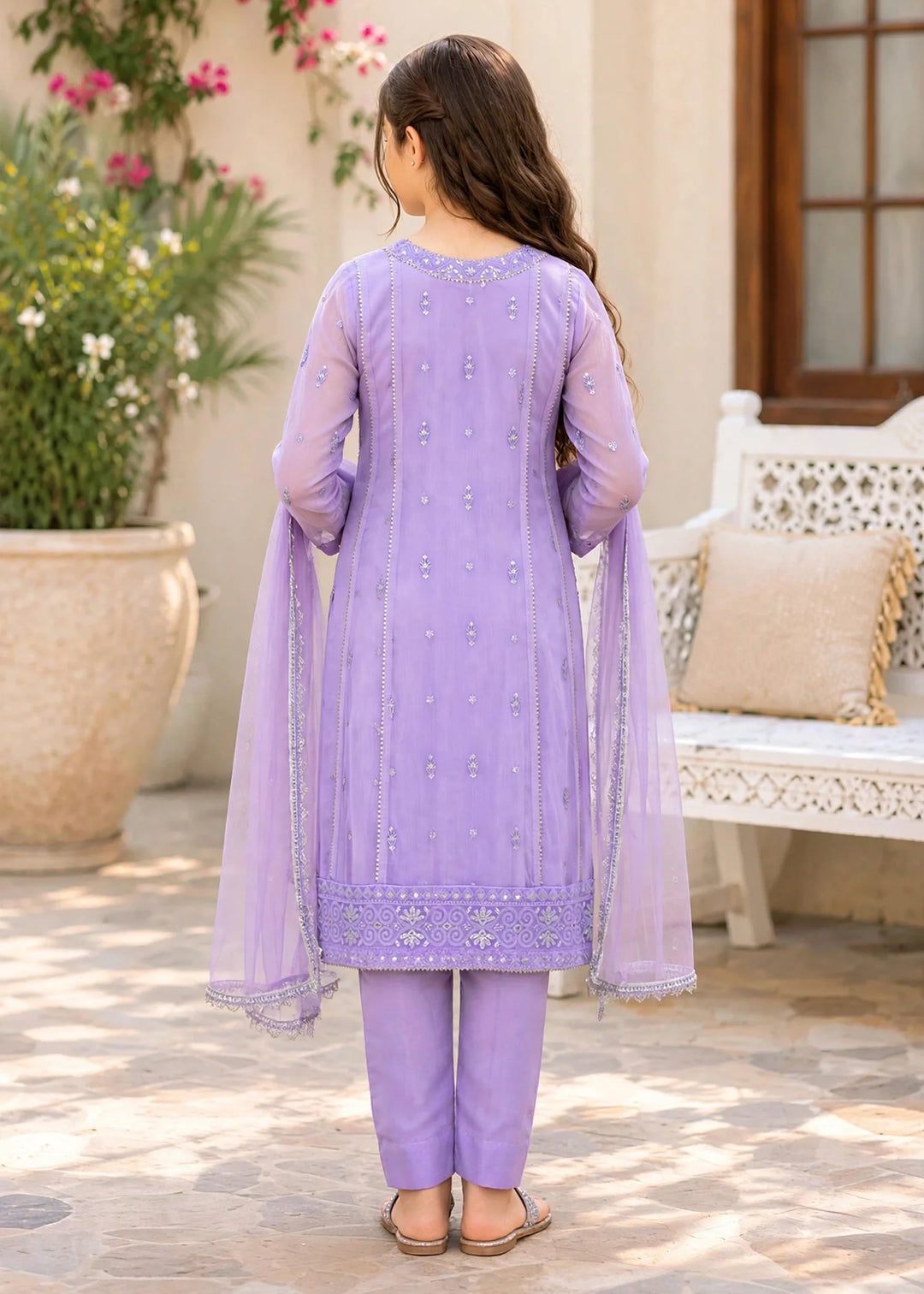 Modest Girls RTW Embroidered Crinkle 3 Piece Suit Purple 11115-LPUR Festive Collection