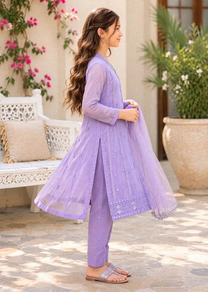 Modest Girls RTW Embroidered Crinkle 3 Piece Suit Purple 11115-LPUR Festive Collection