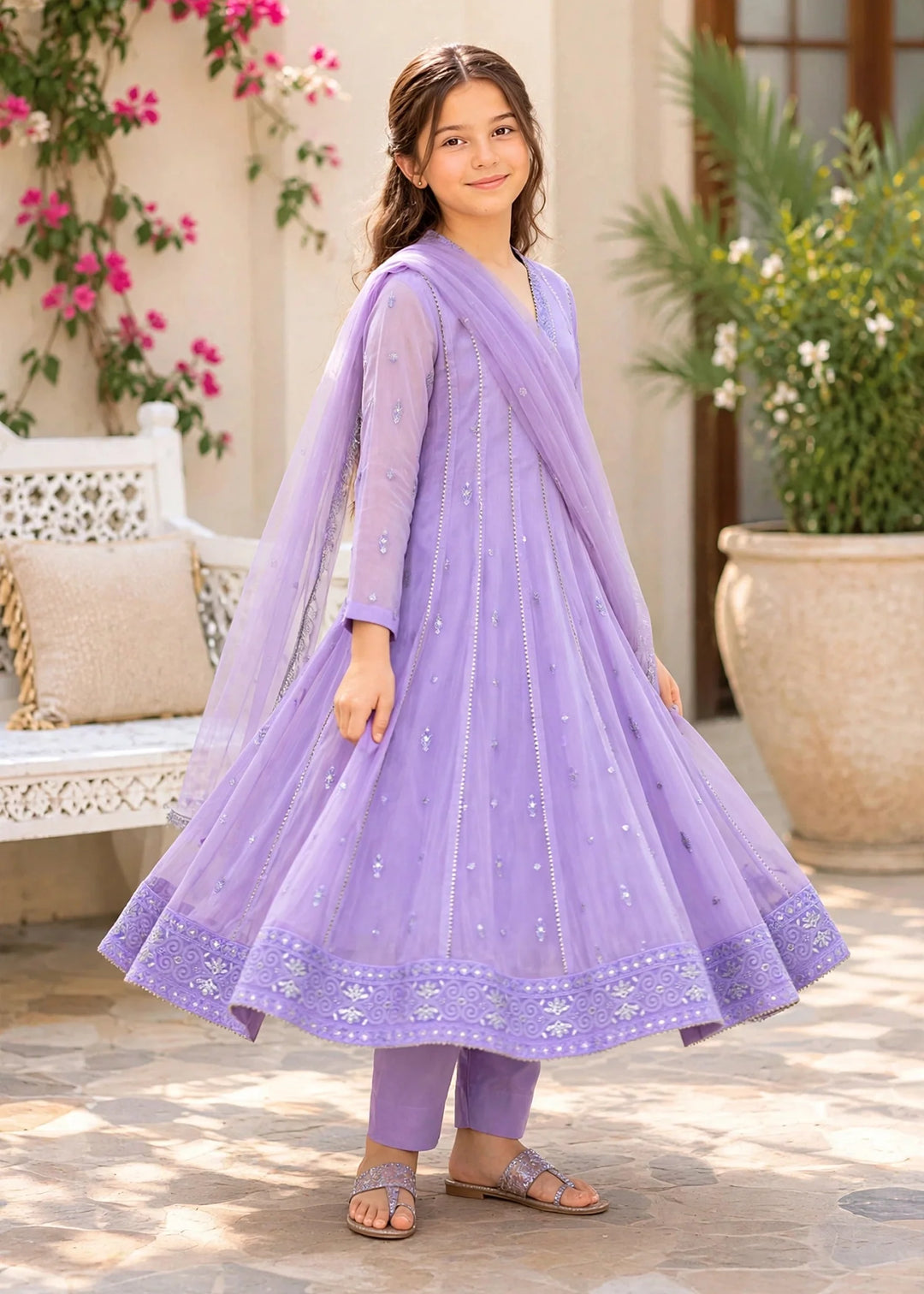 Modest Girls RTW Embroidered Crinkle 3 Piece Suit Purple 11115-LPUR Festive Collection