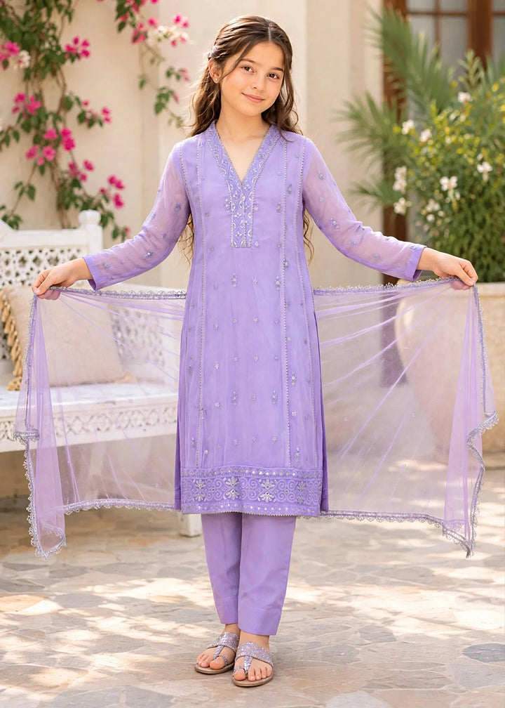 Modest Girls RTW Embroidered Crinkle 3 Piece Suit Purple 11115-LPUR Festive Collection