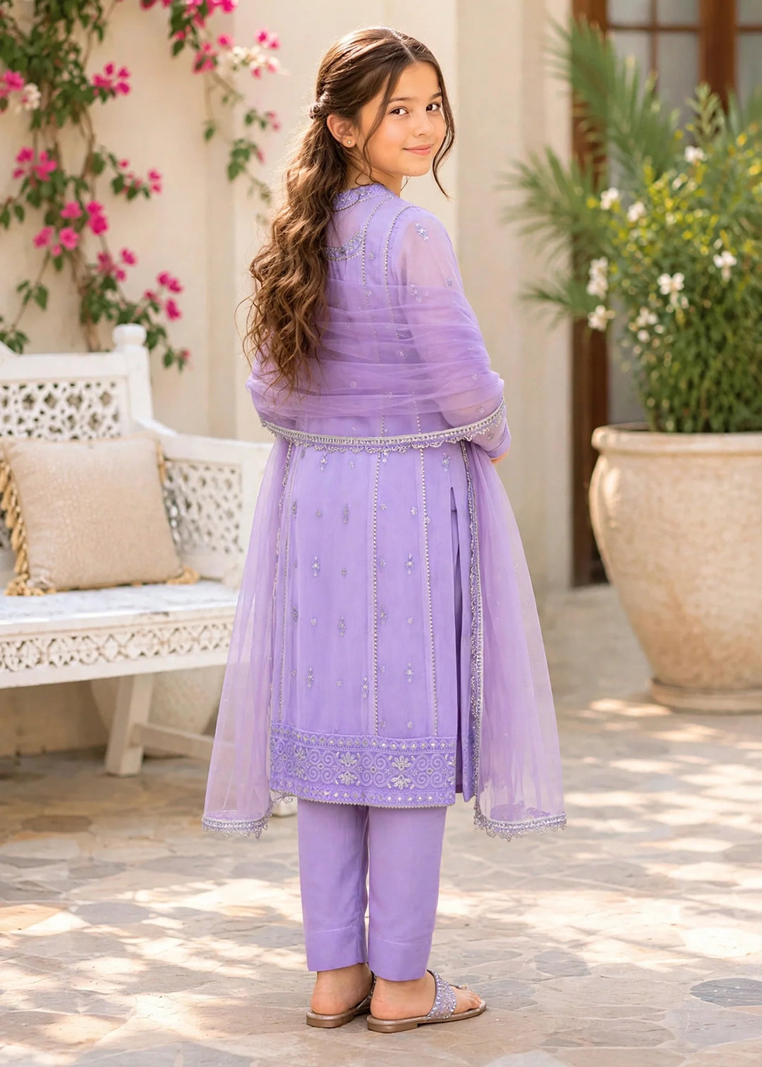 Modest Girls RTW Embroidered Crinkle 3 Piece Suit Purple 11115-LPUR Festive Collection