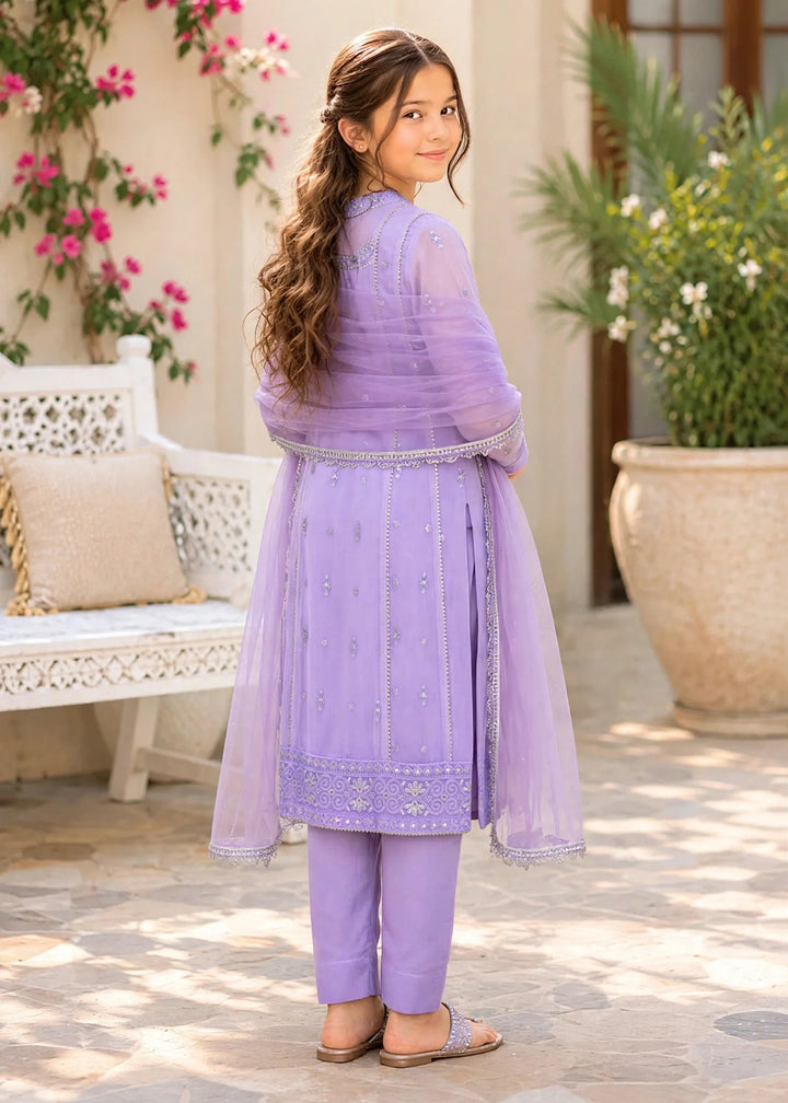 Modest Girls RTW Embroidered Crinkle 3 Piece Suit Purple 11115-LPUR Festive Collection